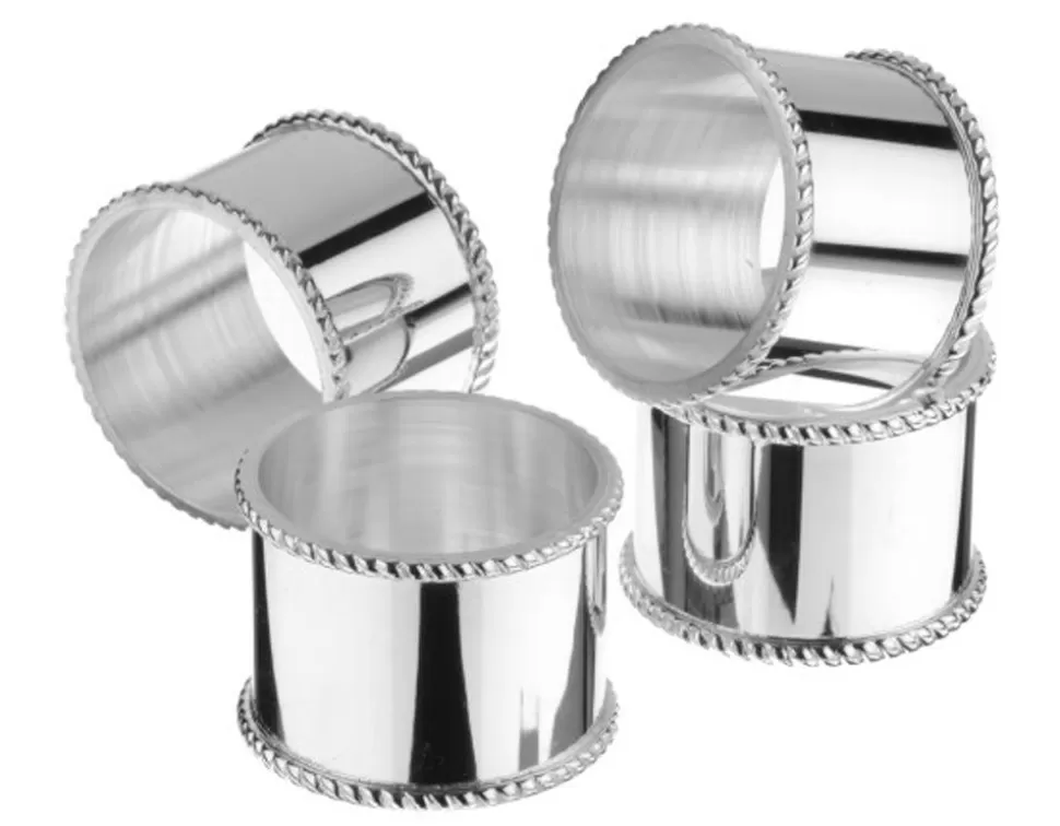 Arthur Price Tableware* For The Table Set Of 4 Mounted Napkin Rings With A Bead B